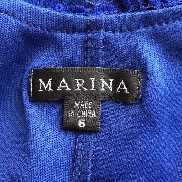 MARINA Cobalt Blue Long Sleeve Lace Scoop Back - Picture 5 of 9
